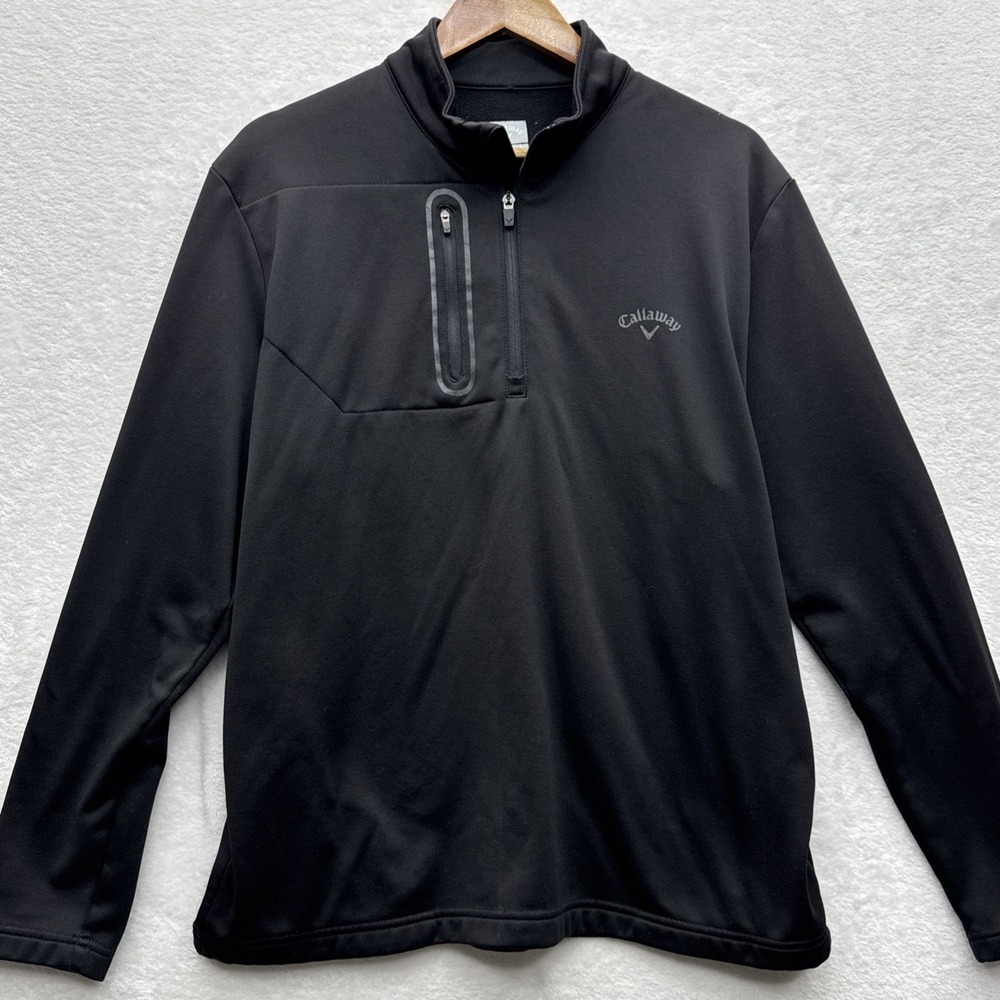 Callaway Black 1/4 Zip‎ Golf Pullover Jacket W/Pocket- Men's Large Polyester
